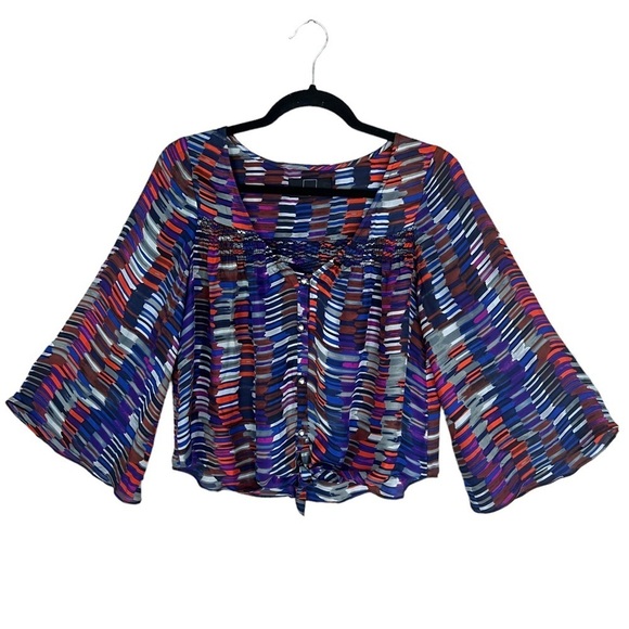 Dolce Vita Tops - Dolce Vita Multicolor Brush Stroke Print‎ Silk Blouse